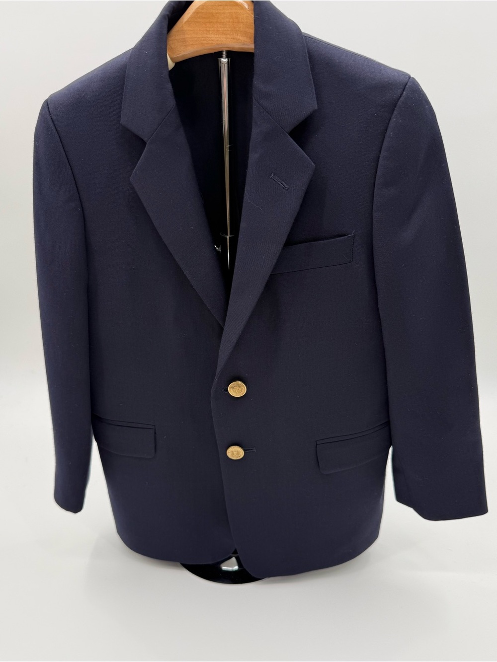 Lord & Taylor Boys Size 7 Navy Wool Blend Blazer Gold Crest Buttons Preppy